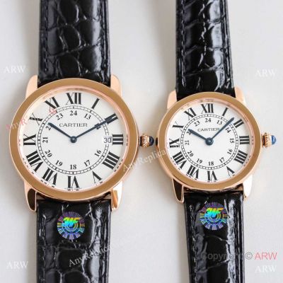 Swiss Quartz Cartier Ronde Solo Rose Gold Couple Watches